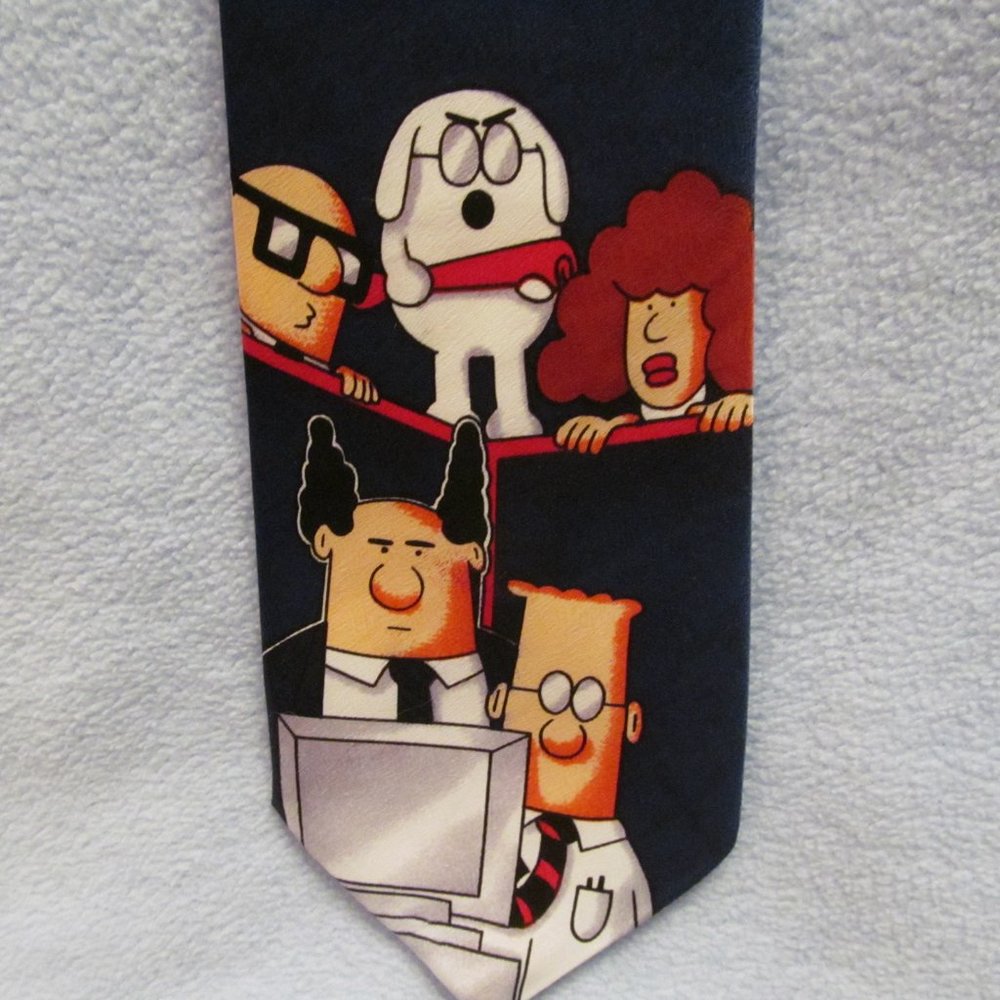 NEW Dilbert & Dogbert Mens Necktie ~ Office Humor The Boss Alice Wally Blue Tie